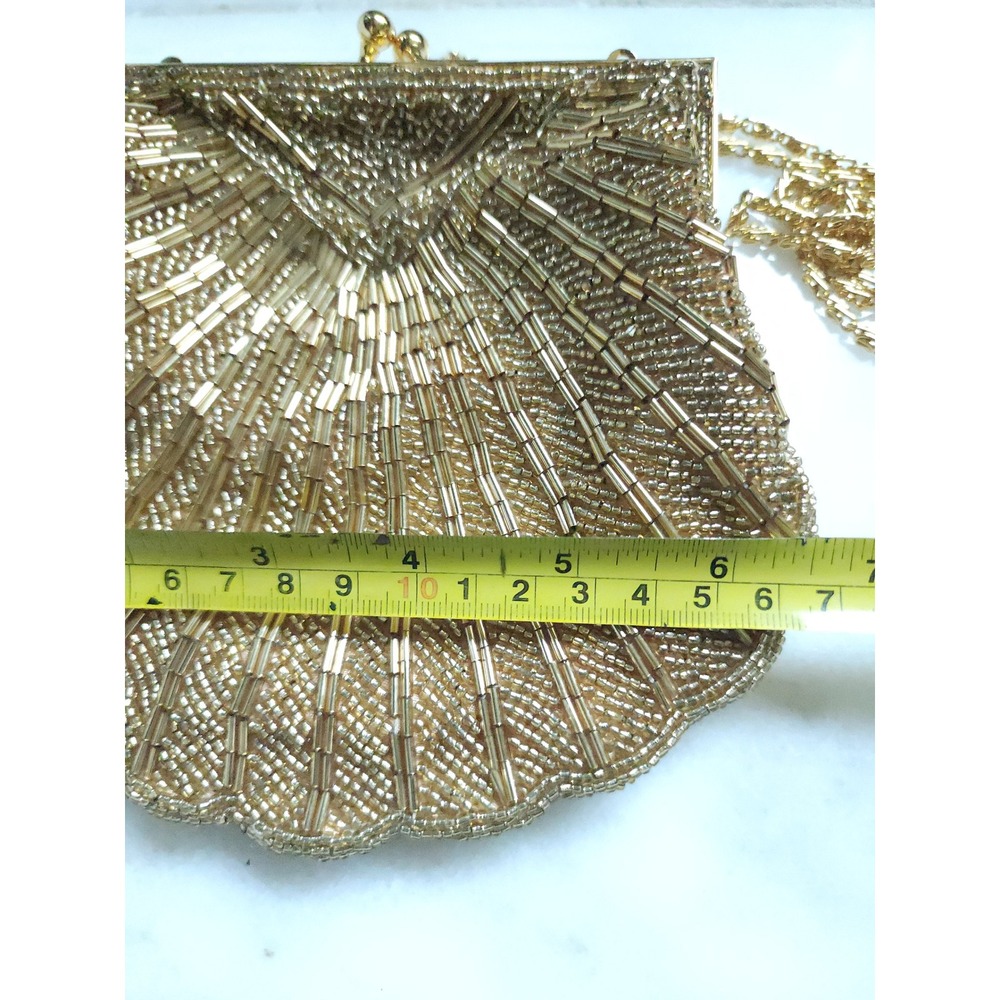 VTG Exquisite Valerie Stevens Beaded Evening Bag Gold Glam Party Shell Clutch - Picture 13 of 13